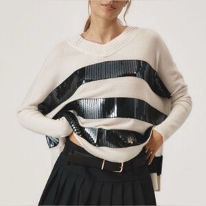 Anthropologie Maeve Cashmere Sequin v neck Sweater size XS P